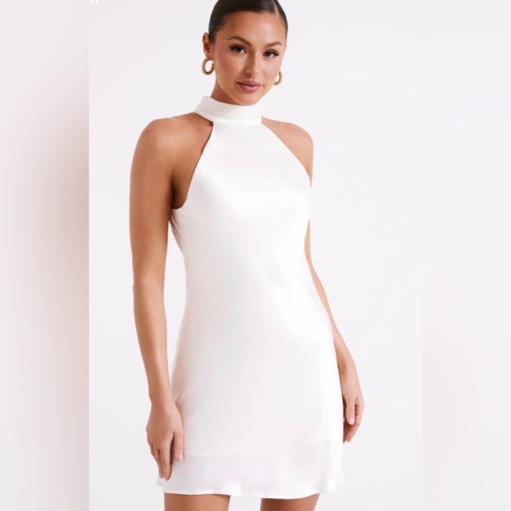 Meshki Claire Backless Halter Open Back White Mini Dress New Size XL